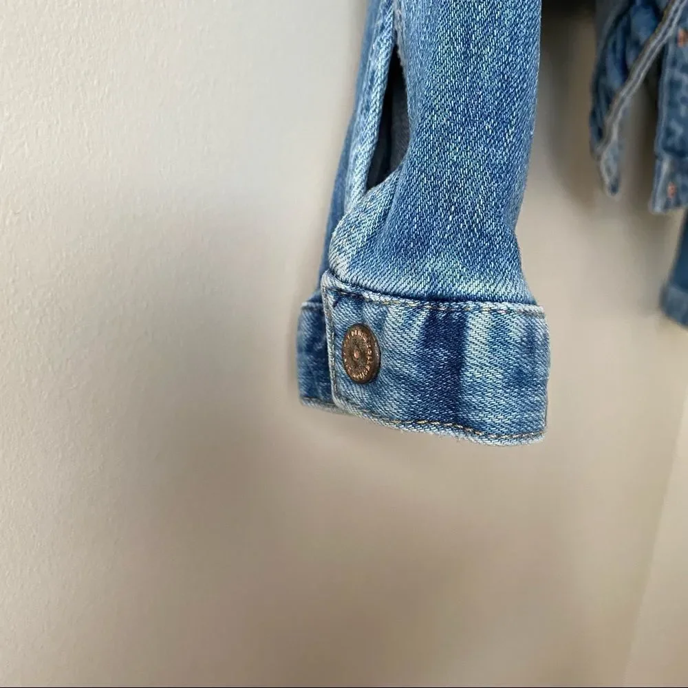 ZARA-FITTED Denim Mid Wash Distressed Jacket - Picture 7 of 13